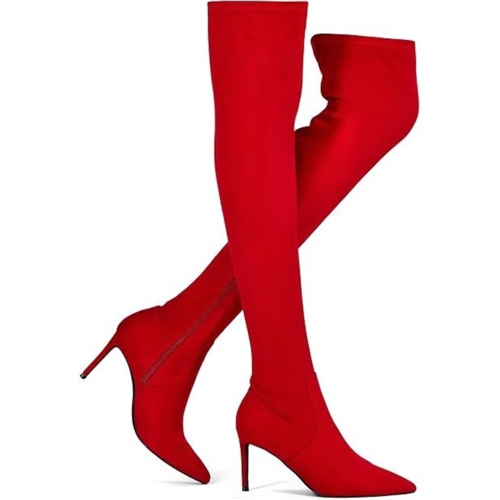 Elisabet Tang Women's Red Thigh High Boots Size 6 Pointed Toe Stiletto New!